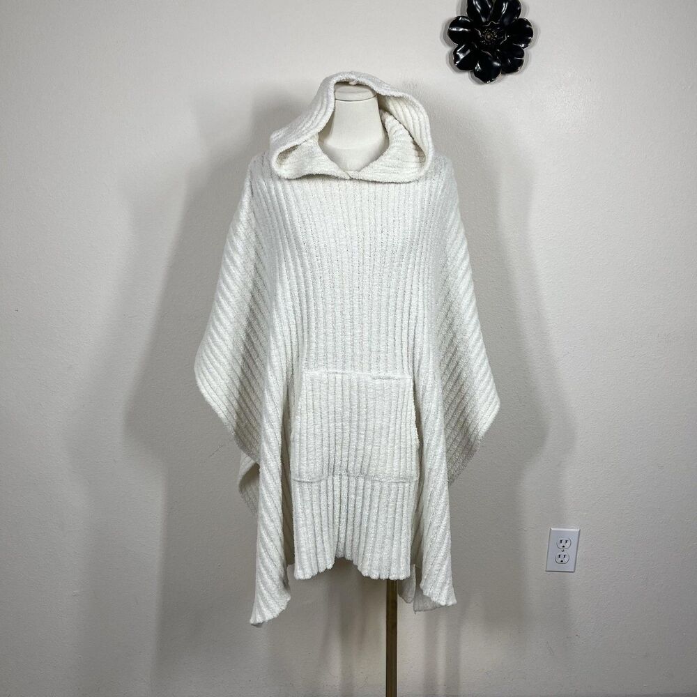Free People Poncho Women One Size White Bestie Blacket Ribbed Knit Oversize Boho - Picture 3 of 8